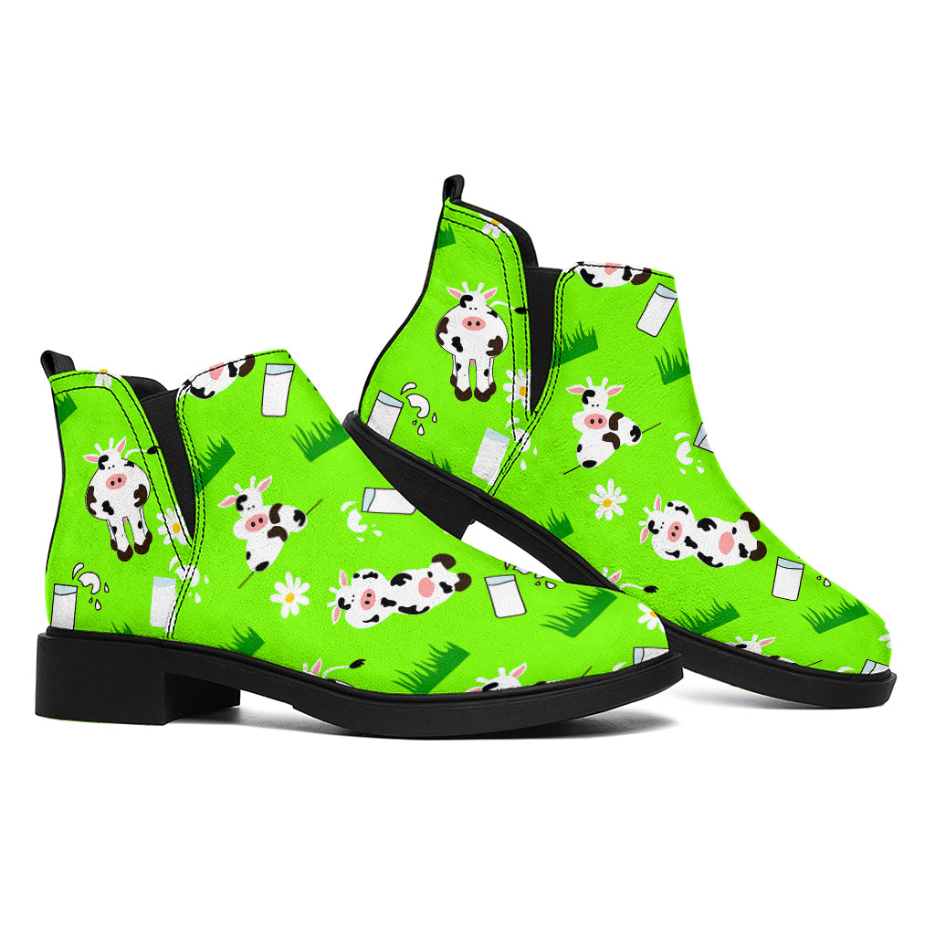 Cartoon Daisy And Cow Pattern Print Flat Ankle Boots