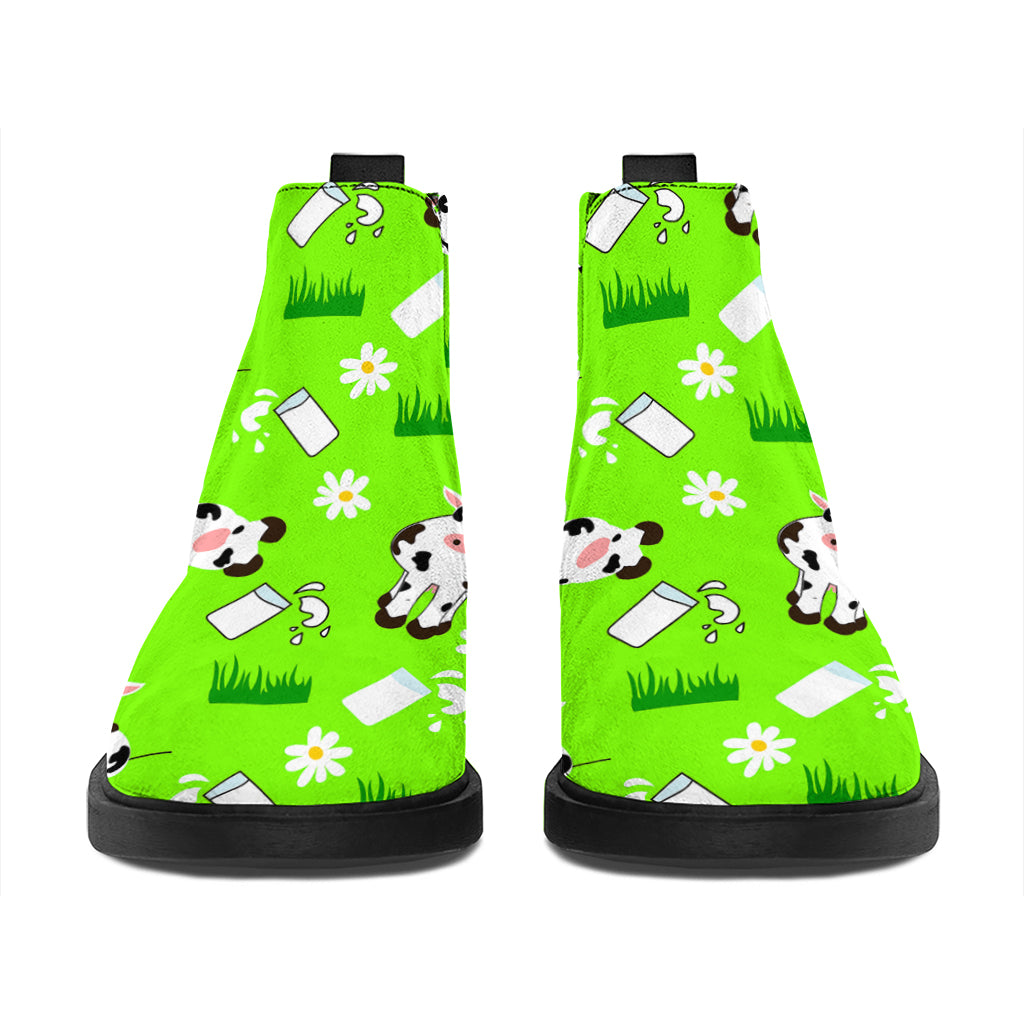 Cartoon Daisy And Cow Pattern Print Flat Ankle Boots