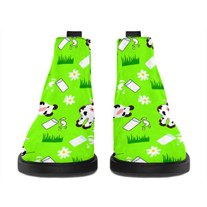 Cartoon Daisy And Cow Pattern Print Flat Ankle Boots