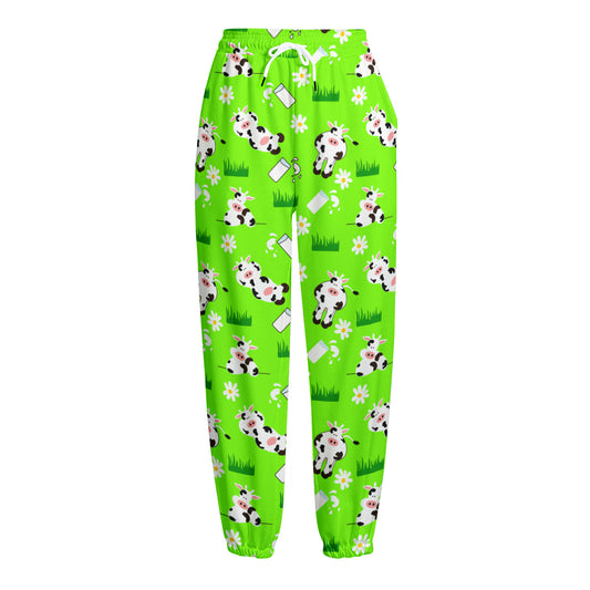 Cartoon Daisy And Cow Pattern Print Fleece Lined Knit Pants
