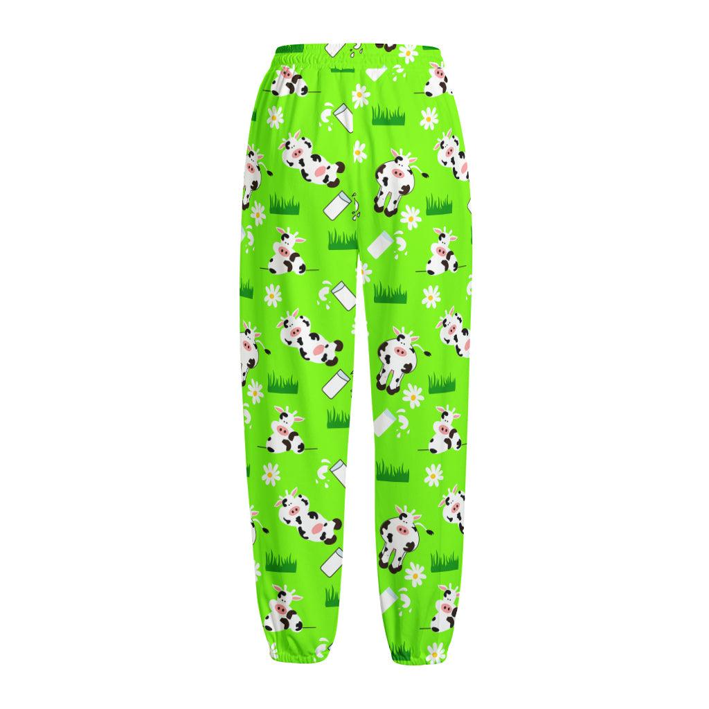 Cartoon Daisy And Cow Pattern Print Fleece Lined Knit Pants