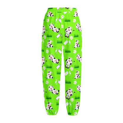 Cartoon Daisy And Cow Pattern Print Fleece Lined Knit Pants