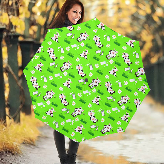 Cartoon Daisy And Cow Pattern Print Foldable Umbrella