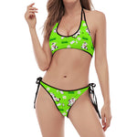 Cartoon Daisy And Cow Pattern Print Halter Scoop Tie Side Bikini