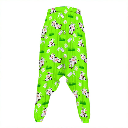 Cartoon Daisy And Cow Pattern Print Hammer Pants