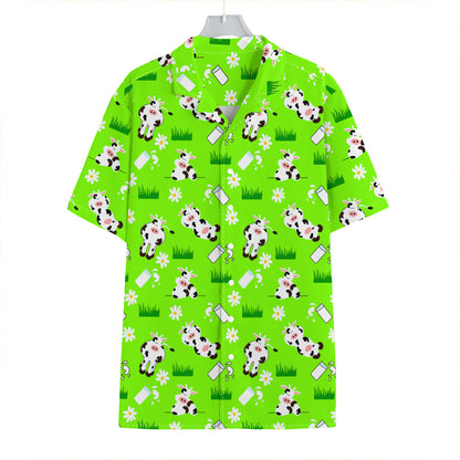 Cartoon Daisy And Cow Pattern Print Hawaiian Shirt