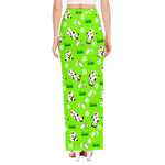 Cartoon Daisy And Cow Pattern Print High Slit Maxi Skirt