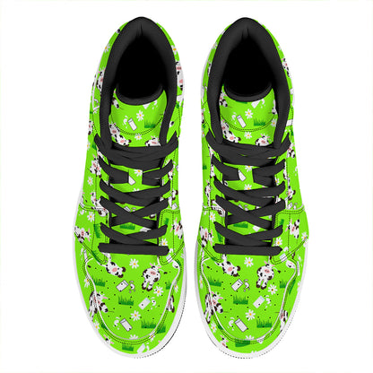 Cartoon Daisy And Cow Pattern Print High Top Leather Sneakers