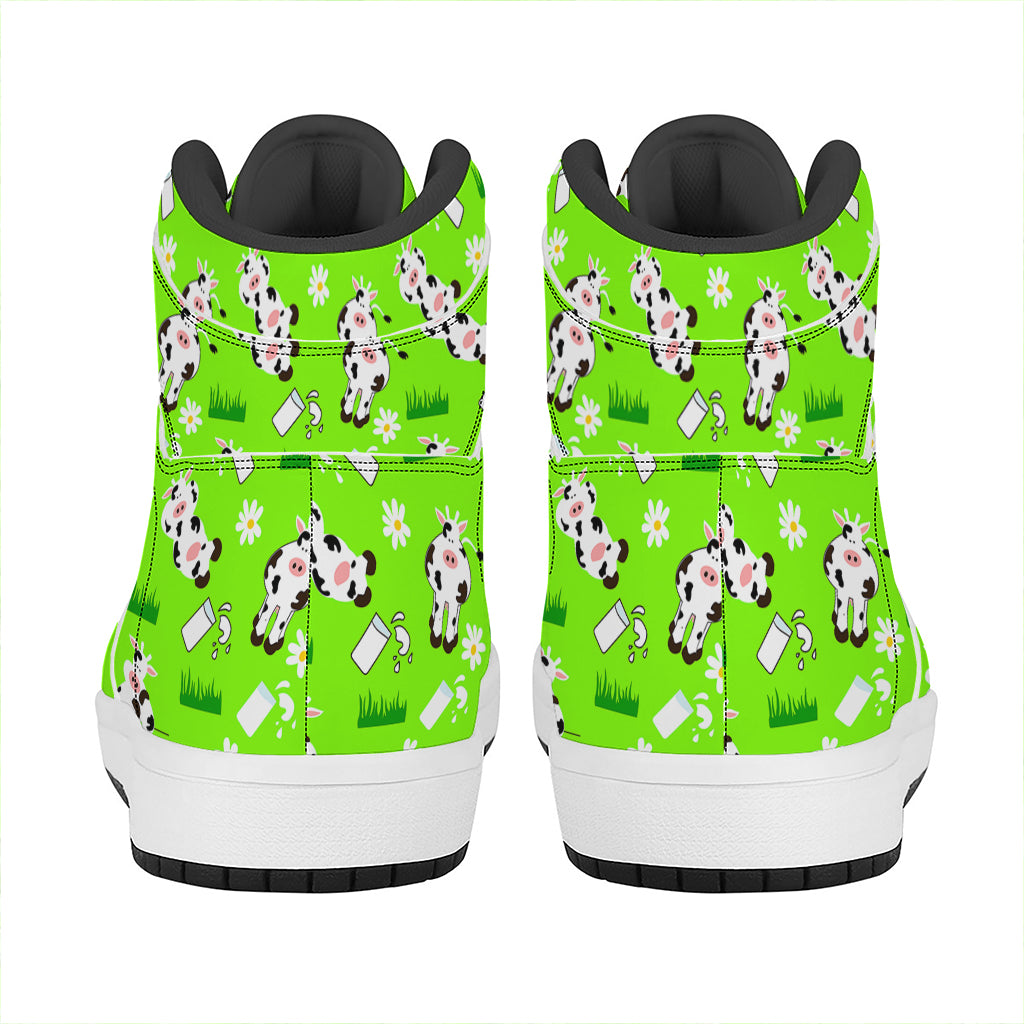 Cartoon Daisy And Cow Pattern Print High Top Leather Sneakers