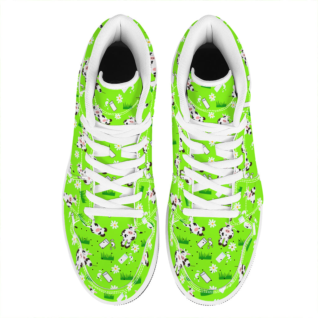 Cartoon Daisy And Cow Pattern Print High Top Leather Sneakers