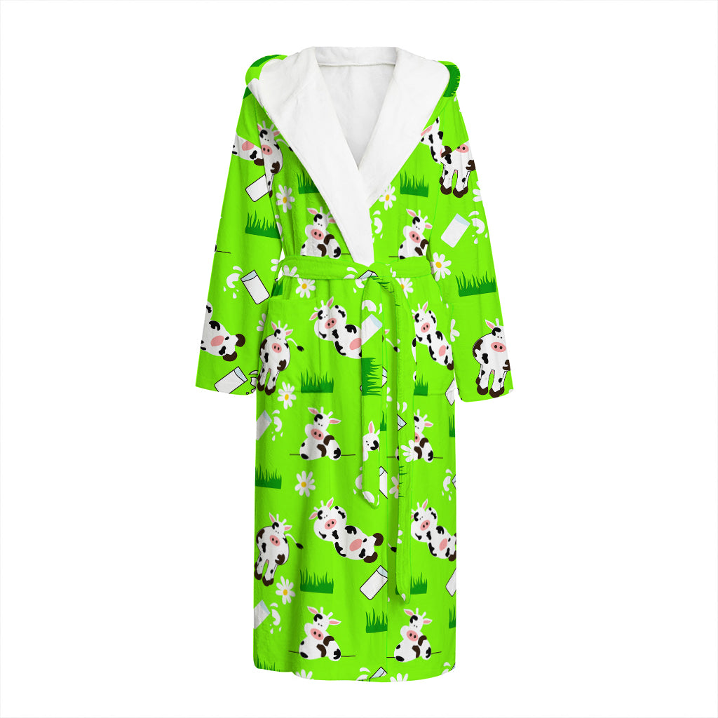 Cartoon Daisy And Cow Pattern Print Hooded Bathrobe