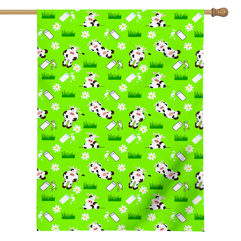 Cartoon Daisy And Cow Pattern Print House Flag