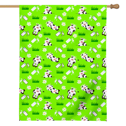 Cartoon Daisy And Cow Pattern Print House Flag