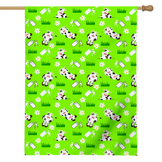 Cartoon Daisy And Cow Pattern Print House Flag