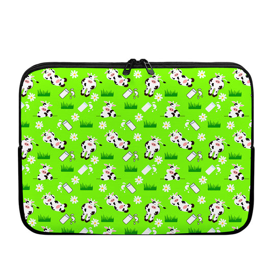 Cartoon Daisy And Cow Pattern Print Laptop Sleeve