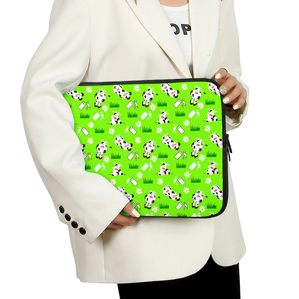 Cartoon Daisy And Cow Pattern Print Laptop Sleeve