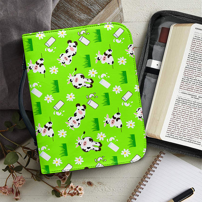 Cartoon Daisy And Cow Pattern Print Leather Bible Cover