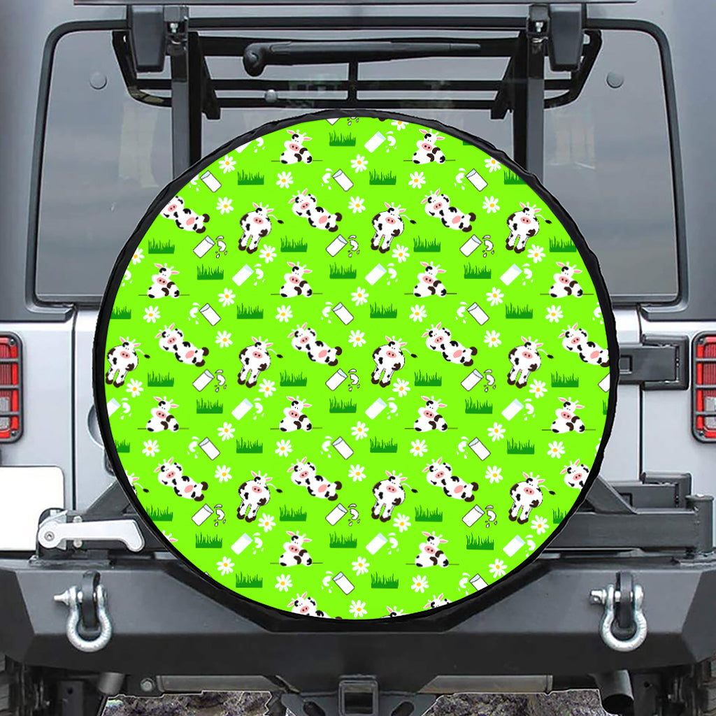 Cartoon Daisy And Cow Pattern Print Leather Spare Tire Cover