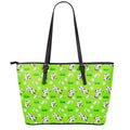 Cartoon Daisy And Cow Pattern Print Leather Tote Bag With Zipper