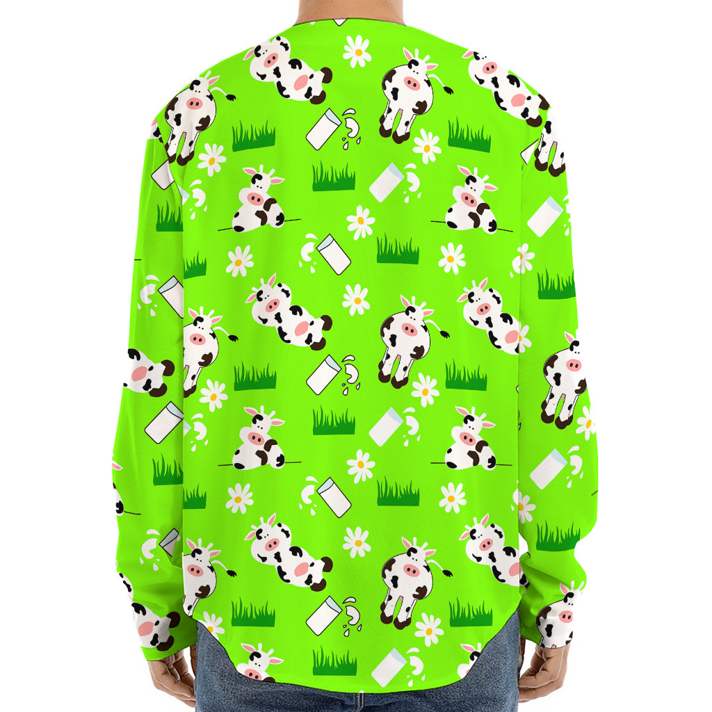 Cartoon Daisy And Cow Pattern Print Long Sleeve Baseball Jersey