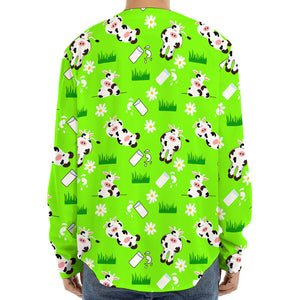 Cartoon Daisy And Cow Pattern Print Long Sleeve Baseball Jersey