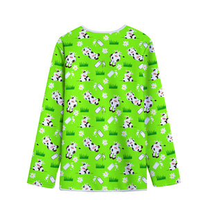 Cartoon Daisy And Cow Pattern Print Long Sleeve Short Coat