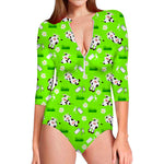 Cartoon Daisy And Cow Pattern Print Long Sleeve Swimsuit