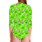 Cartoon Daisy And Cow Pattern Print Long Sleeve Swimsuit