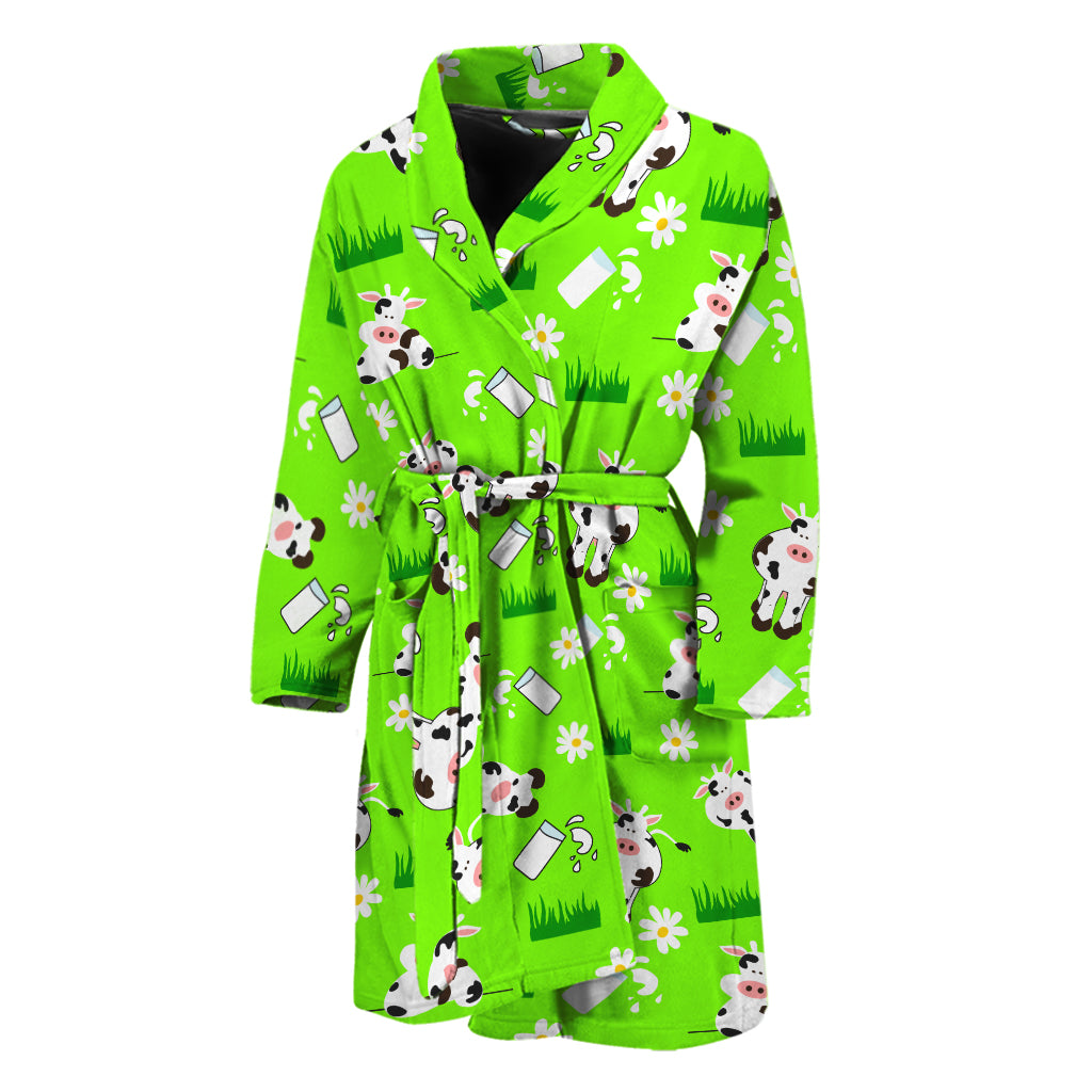 Cartoon Daisy And Cow Pattern Print Men's Bathrobe