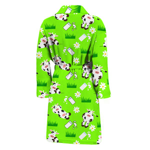 Cartoon Daisy And Cow Pattern Print Men's Bathrobe