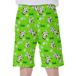 Cartoon Daisy And Cow Pattern Print Men's Beach Shorts