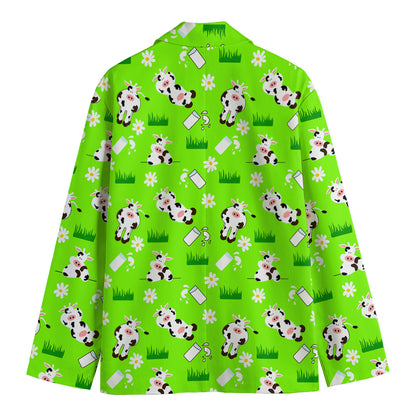 Cartoon Daisy And Cow Pattern Print Men's Blazer