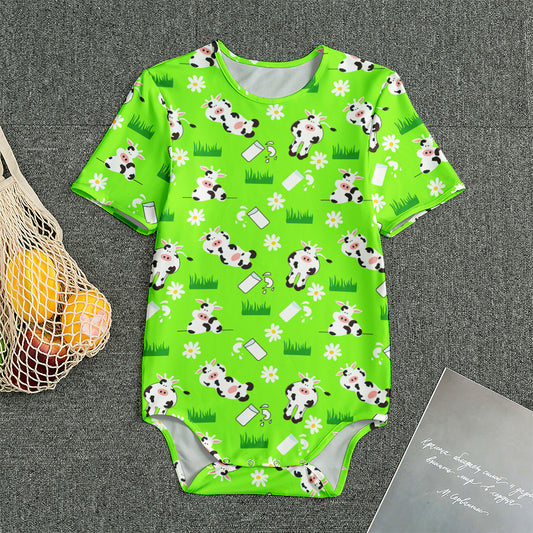 Cartoon Daisy And Cow Pattern Print Men's Bodysuit