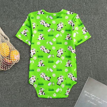 Cartoon Daisy And Cow Pattern Print Men's Bodysuit