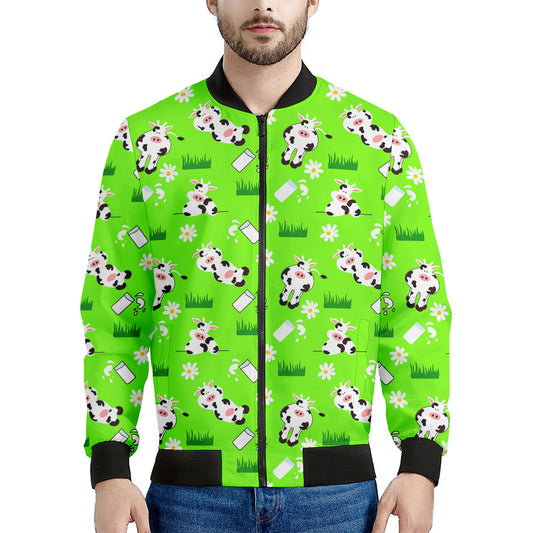 Cartoon Daisy And Cow Pattern Print Men's Bomber Jacket