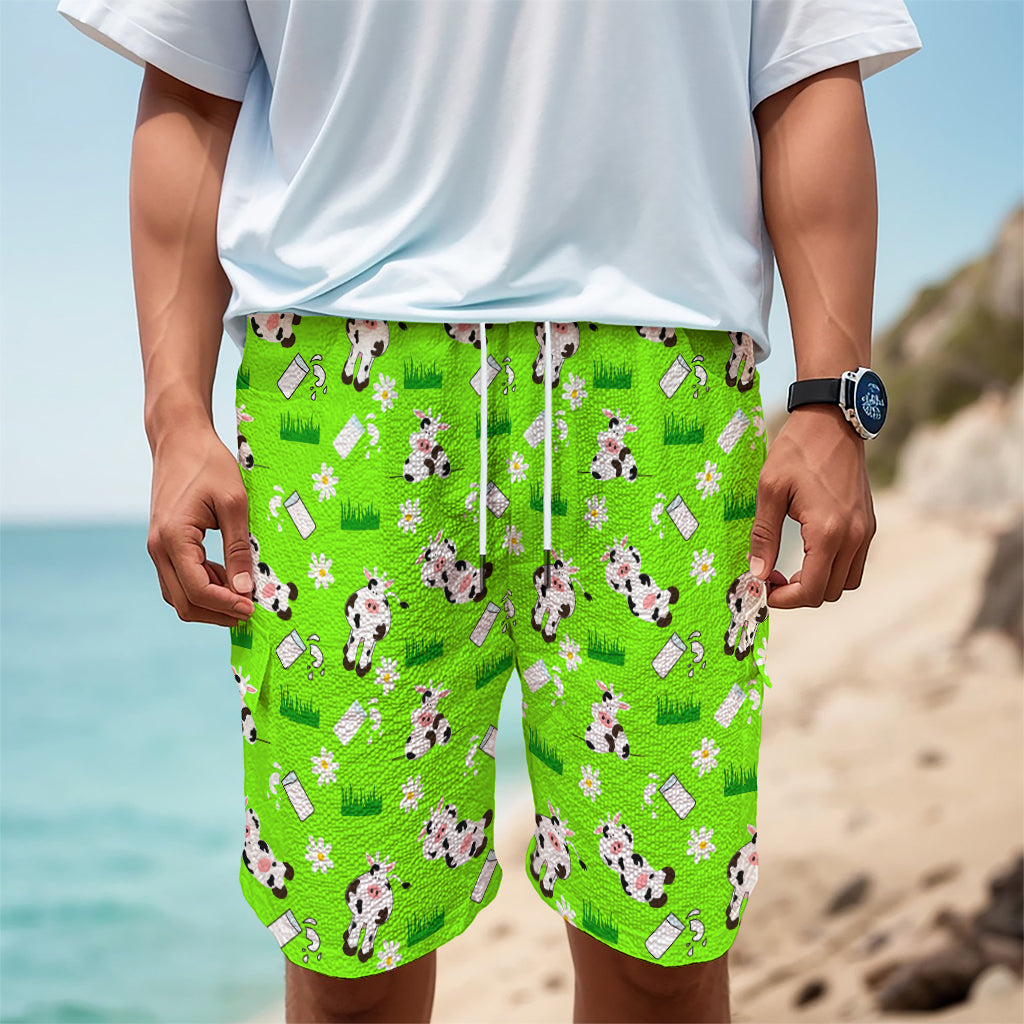 Cartoon Daisy And Cow Pattern Print Men's Cargo Shorts