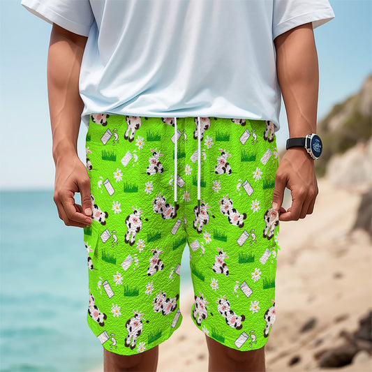Cartoon Daisy And Cow Pattern Print Men's Cargo Shorts
