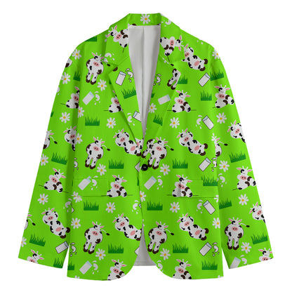Cartoon Daisy And Cow Pattern Print Men's Cotton Blazer