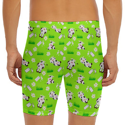Cartoon Daisy And Cow Pattern Print Men's Long Boxer Briefs