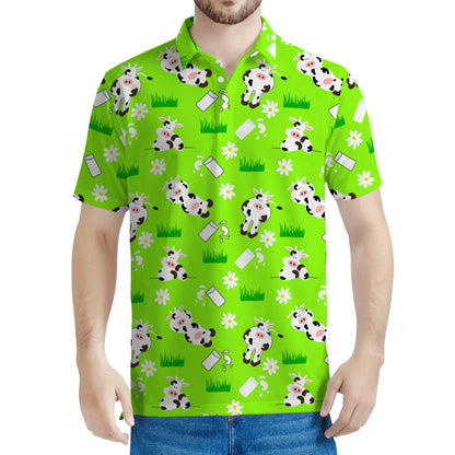 Cartoon Daisy And Cow Pattern Print Men's Polo Shirt
