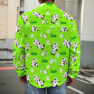 Cartoon Daisy And Cow Pattern Print Men's Shirt Jacket