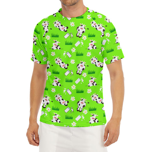 Cartoon Daisy And Cow Pattern Print Men's Short Sleeve Rash Guard
