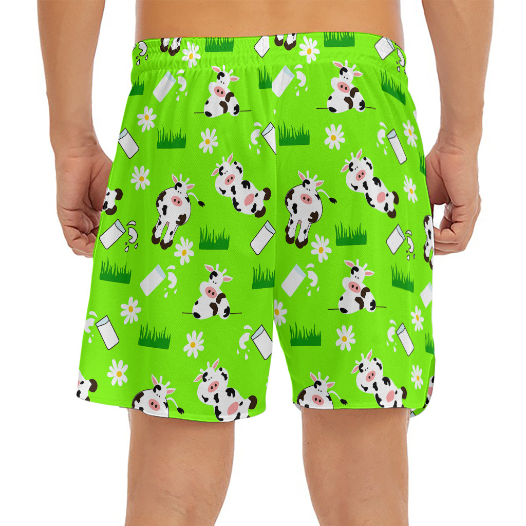Cartoon Daisy And Cow Pattern Print Men's Split Running Shorts