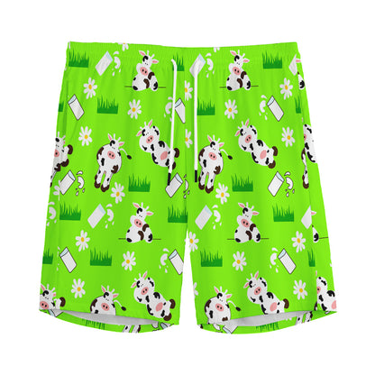 Cartoon Daisy And Cow Pattern Print Men's Sports Shorts