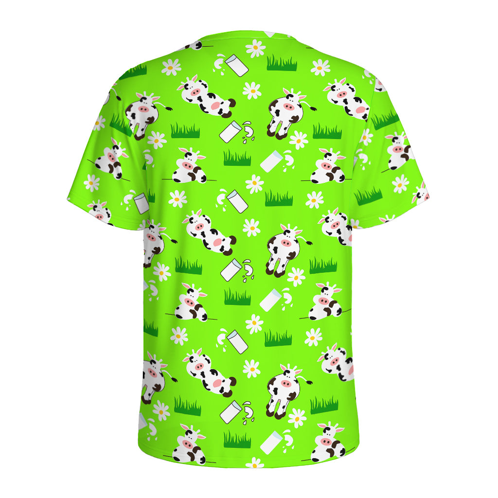 Cartoon Daisy And Cow Pattern Print Men's Sports T-Shirt