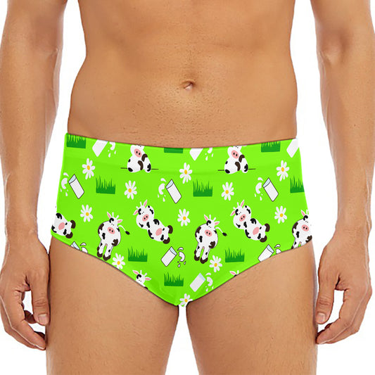 Cartoon Daisy And Cow Pattern Print Men's Triangle Swim Briefs