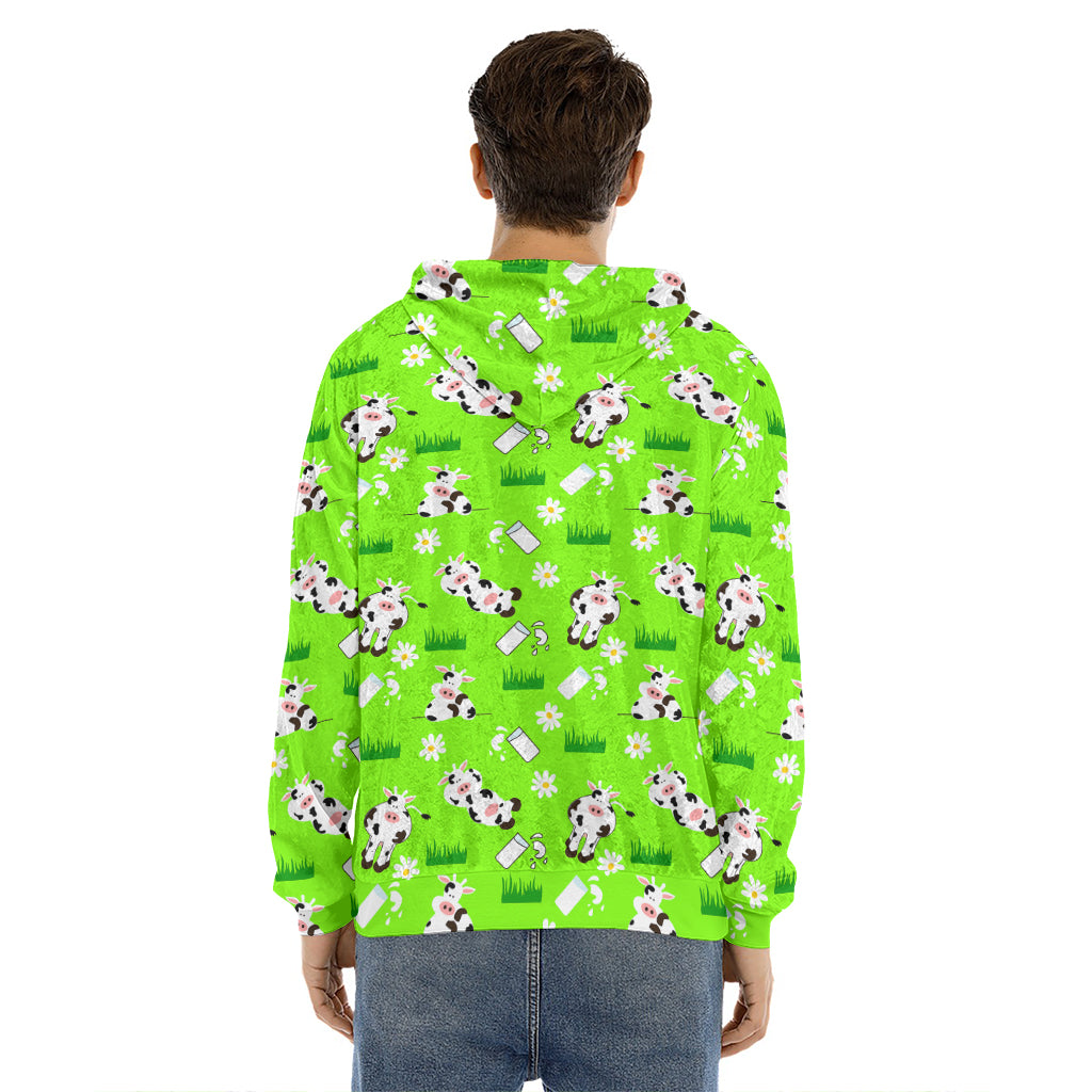 Cartoon Daisy And Cow Pattern Print Men's Velvet Pullover Hoodie