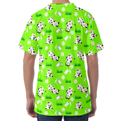 Cartoon Daisy And Cow Pattern Print Men's Velvet T-Shirt