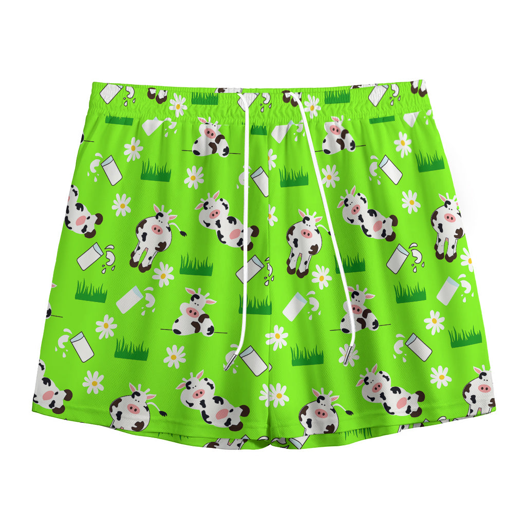 Cartoon Daisy And Cow Pattern Print Mesh Shorts