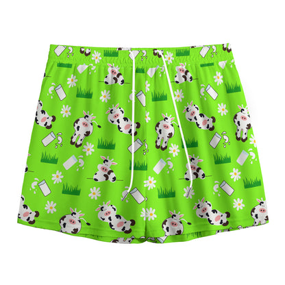 Cartoon Daisy And Cow Pattern Print Mesh Shorts